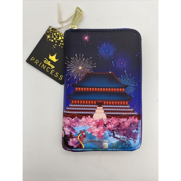 Loungefly Disney Wallet Mulan Castle Princess Zip Cluth w Mushu & Li Shang - Picture 1 of 8